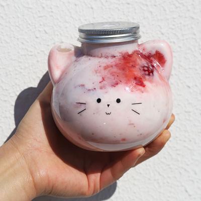 Kawaii Cat Water Bottles for Milk Tea Coffee Juice Portable Drinking Cup Transparent Juicing Beverage Drink Bottle Drinkware