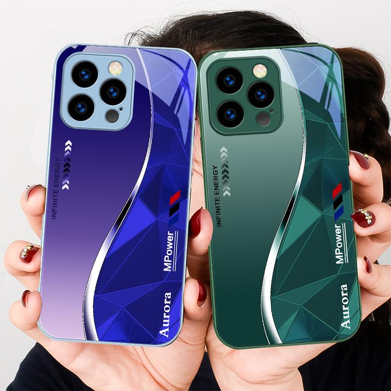 Geometric Element Black For IPhone 16 Plus 15 14 13 12 Mini 11 Pro Max X XS XR 7 8 Plus 2022 Tempered Glass Phone Case