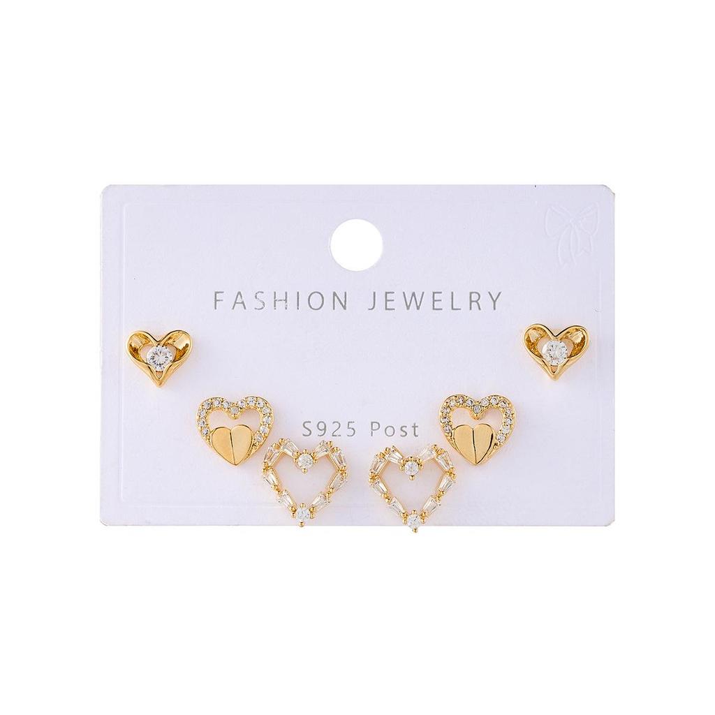S925 Silver Heart Earrings Set: Elegant, Fashionable, Micro-Paved Studs for Women