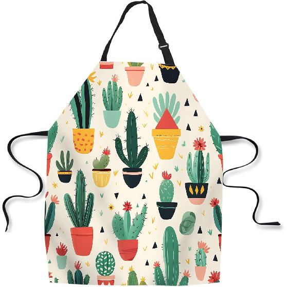 Kitchen Cooking Apron Cactus Flowers Geometric Apron Home Baking Chef Apron Waterproof For Women Men 31X27 Inches 27(W) x 31(L) Inch