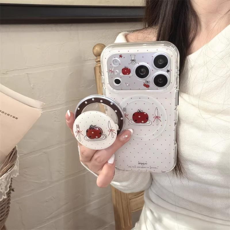 Korean Style Minimalist Polka Dot Cute Fork Knife Design Magnetic Phone Case IPhone 17 Pro Max With Kickstand