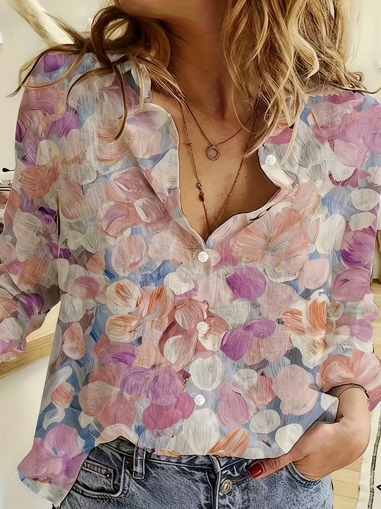 Women 2026 Autumn Blouse Multi Colored Floral Print Lapel Button Up Women's Shirt Long Sleeve Elegant Daily Office Ladies Blouse