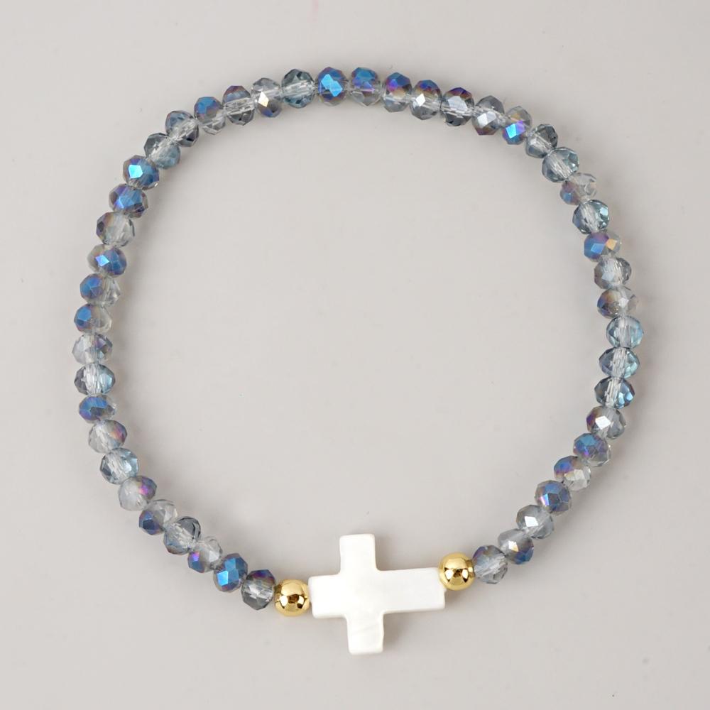 Go2boho Crystal Beaded Bracelets Healing Luck Shell Cross Boho Elastic Stretch Handmade Jewelry For Women Men Fashion Gifts