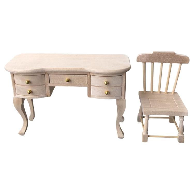Миниатюрный набор мебели для кабинета 2 шт. Деревянный стол и стул Модели Для взрослого коллекционера Украшение для кабинета 1
