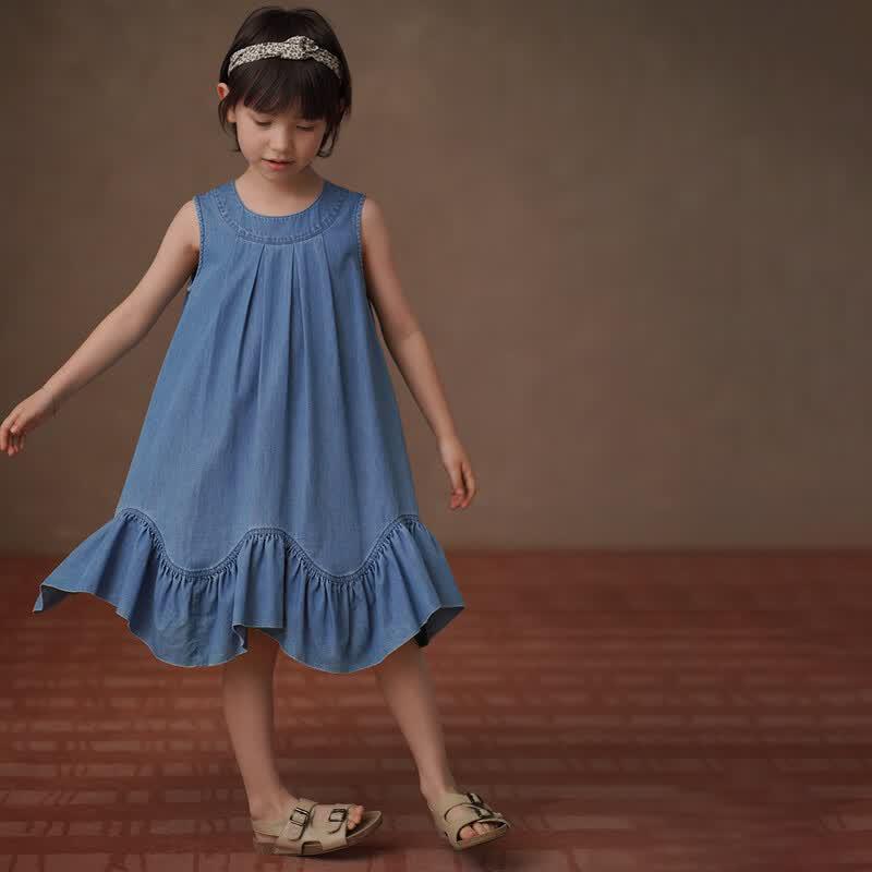 Hacikis Girls' Summer Denim A-Line Dress
