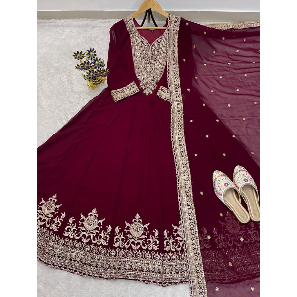 Indian Anarkali Gown with Dupatta Set Bollywood Party Wedding Wear Ethnic Suit