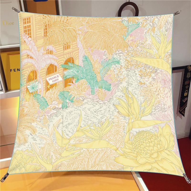 Silk Scarf Women Beach View Square Scarves Head Echarpes Silk Foulards Femme Wraps Beach Shawls Bandana Lady Hijabs 90CM