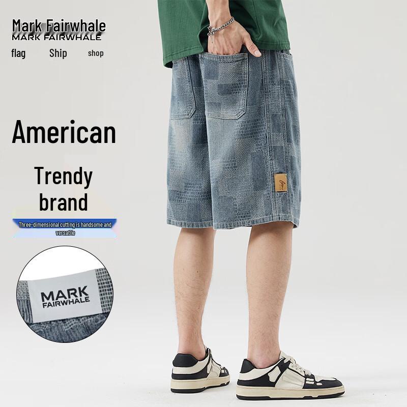 MARK FAIRWHALE Men s Loose Straight Denim Shorts XL