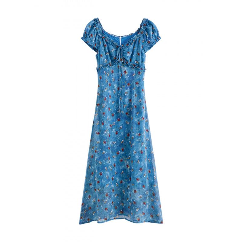 French Retro V-neck Floral Dress Children's Summer New Seaside Vacation High-end Temperament Dress