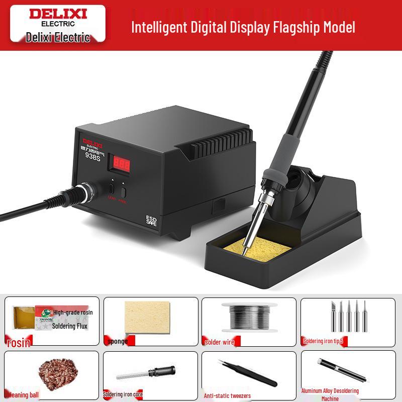Delixi 936 Adjustable Soldering Station: High-Power, Constant Temperature Soldering Iron for Household Repair & Welding.