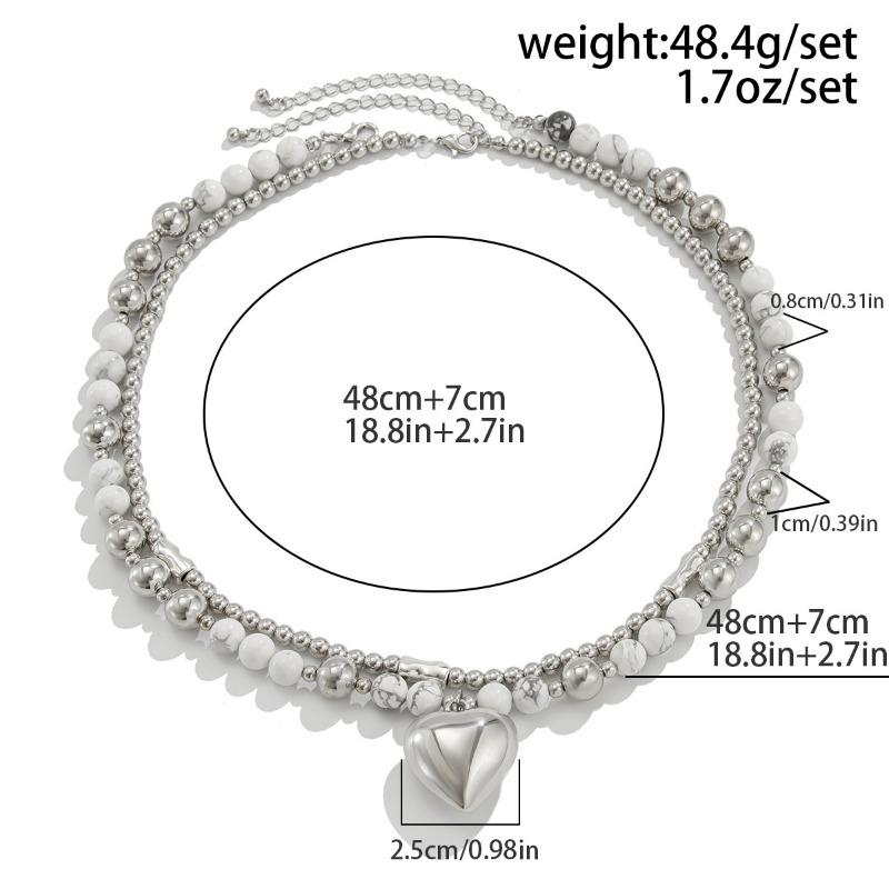 Fashion Simple Double Layered Beaded Love Heart Pendant Necklace for Women Punk Style Unisex Clavicle Chains Necklaces Jewelry Accessories KTJ
