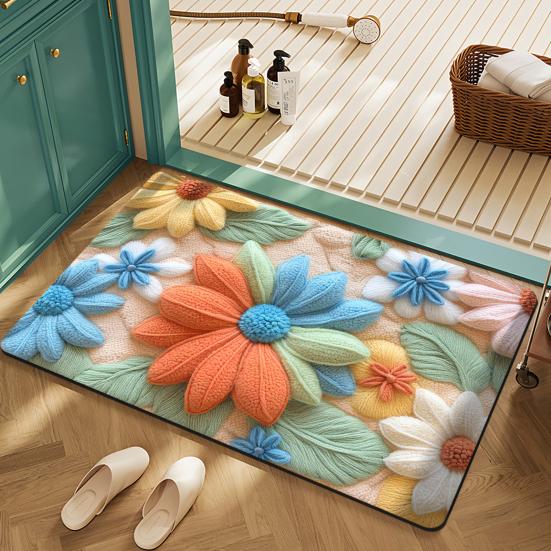 Bodenmatte Schnelltrocknend Lebendige Farbe Blumendesign Rutschfeste Rückseite Teppich Badezimmer Wohnzimmer Fußmatte Heimdekor