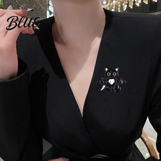 Versatile Enamel Brooch Craft Halloween Cartoon Black Cat Skeleton Shape