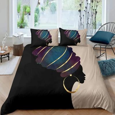 African Woman Duvet Cover Set Ethnic Afro Bedding Set African American Comforter Cover Orange Ancient Desert Bedspread