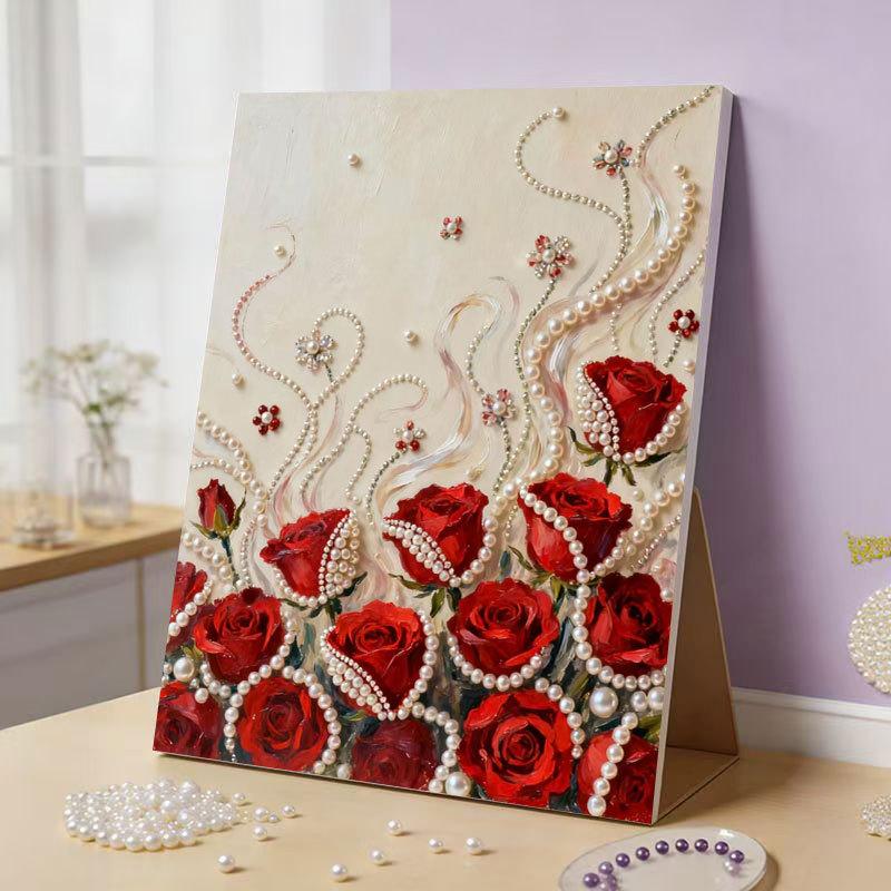 

DIY 3D Pearl Painting Kit, Castle Design With Fireworks, Plastic Pearl Art Craft For Adults And Beginners, Home Wall Decor D