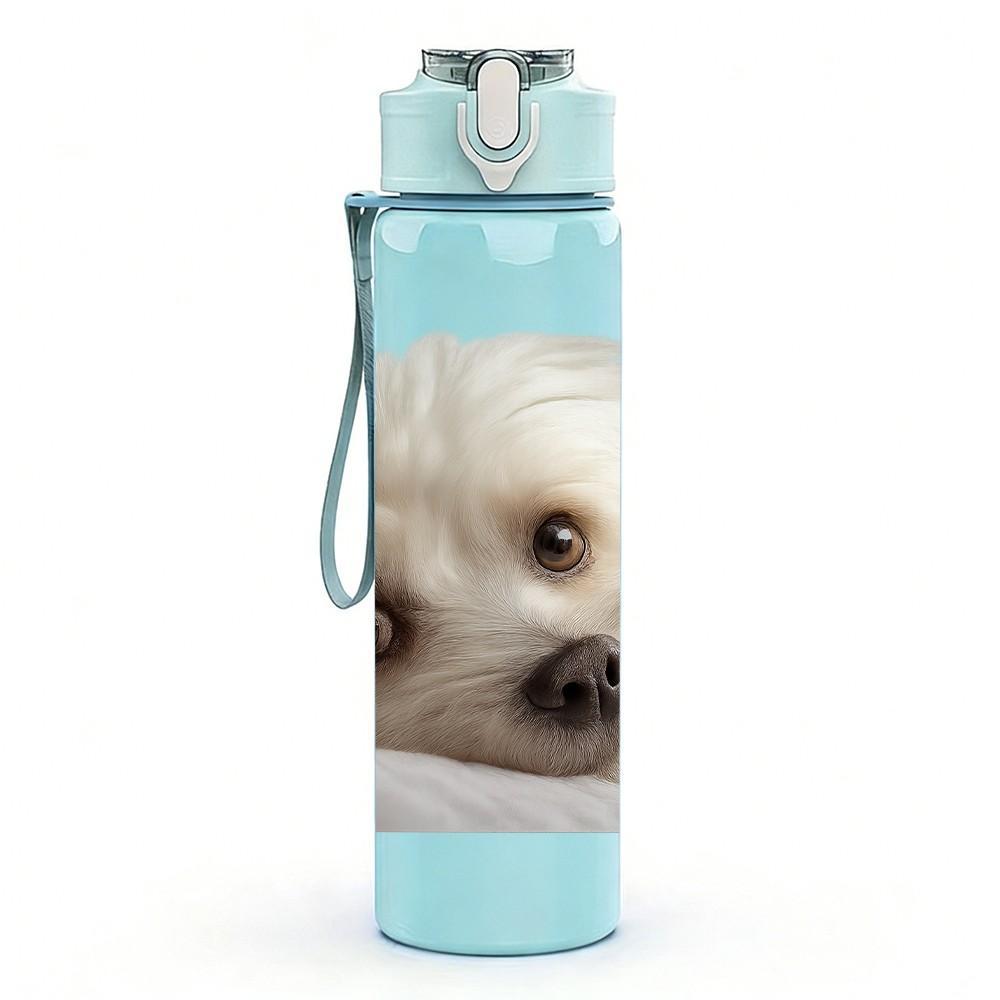 1PC White Dog Tired Lying Portrait 750ml Color Plastic Sports Water Bottle Leakproof Flip Straw Lid Suitable for Sports Office Home Use