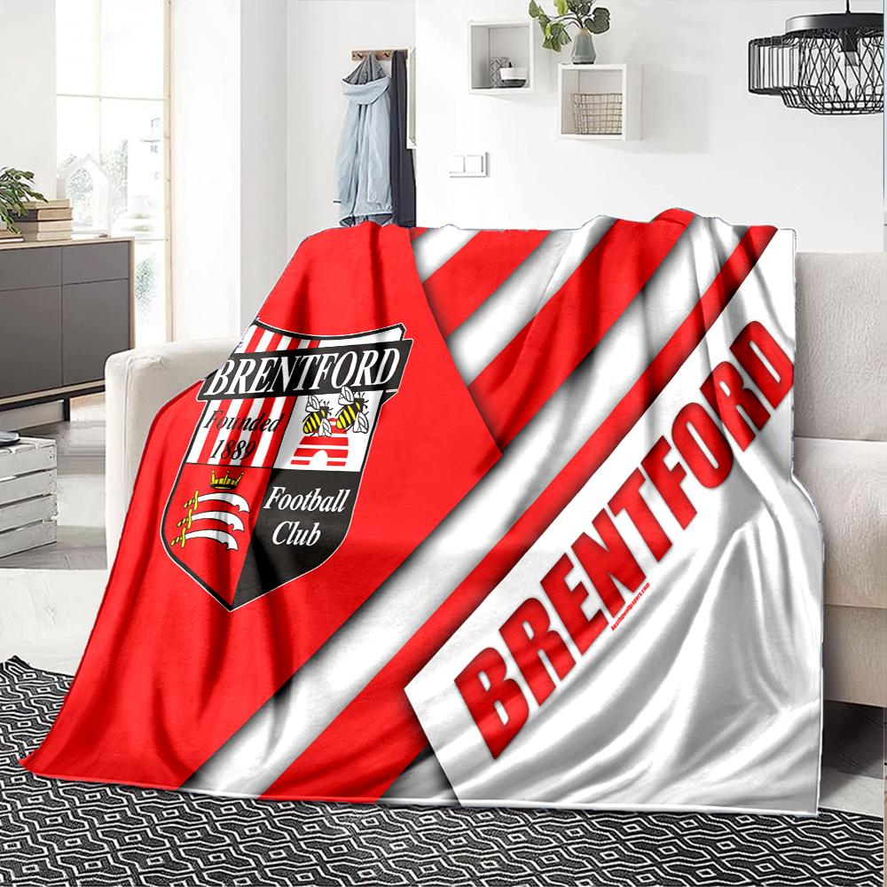Brent-ford Football Club Crest Flannel Blanket, Soft Polyester, Modern Design, All-Season for Camping, Travel, Gifts for Holidays or Birthdays