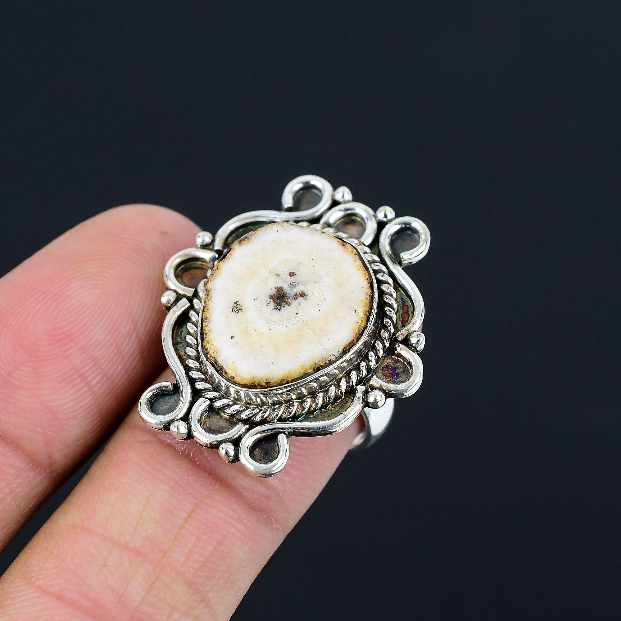 

925 Silver Natural Solar Moss Opal Handmade Promise Handcrafted Mother Ring US 8 8