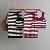 Color Blocking Striped Knitted Camisole For Women's Summer Outerwear Base Vest Design Niche Short Style Slim Fit Top For Inner Wear