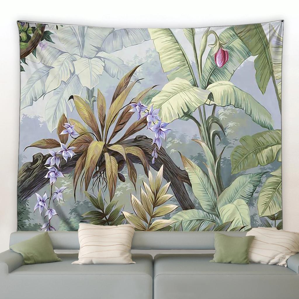 Tropical Plants Tapestry Colorful Parrot Monstera Banana Leaves Watercolor Wall Hanging Natural Landscape Living Room Tapestries