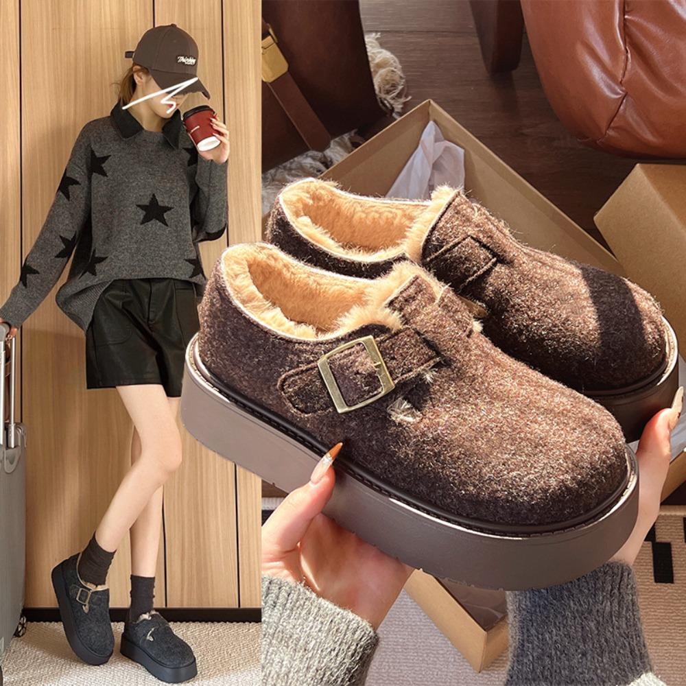 Fashion Autumn Winter Women Shoes Casual Flat Shoes Women Moccasins Soft Loafers Fashion Comfort Warm Plush Slip on Female Cotton Shoes