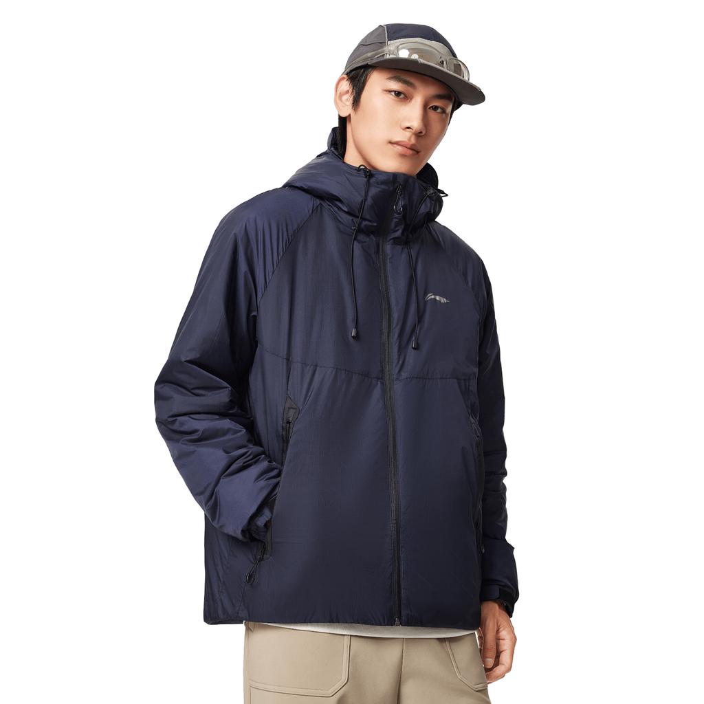 Li Ning Fitness Series Lässige Mode Urbanes Radfahren Pendeln Sport Kapuzenjacke Locker Logo Baumwolljacke Herrenjacke Marineblau AJMV257-5