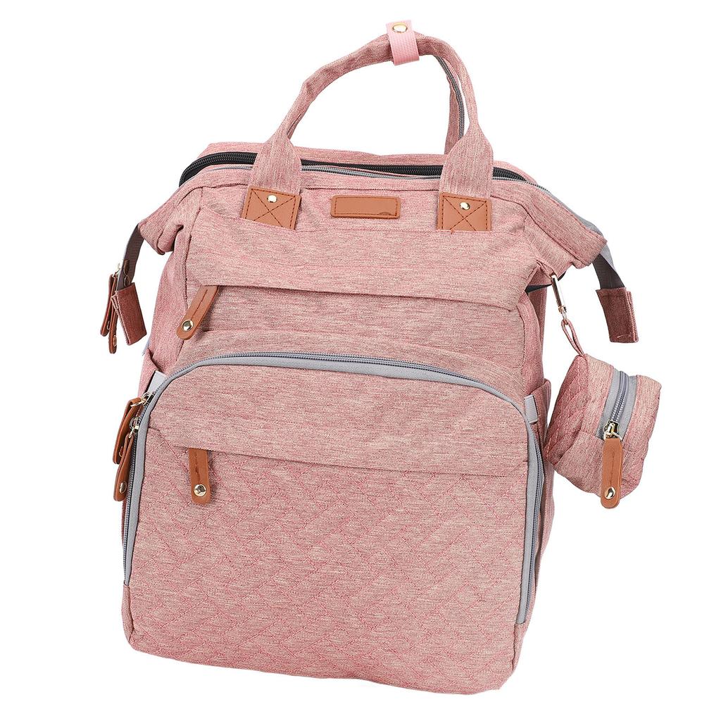 Diaper Bag Foldable Multifunctional Baby Diaper Backpack with USB Charging Port for Travel Pink