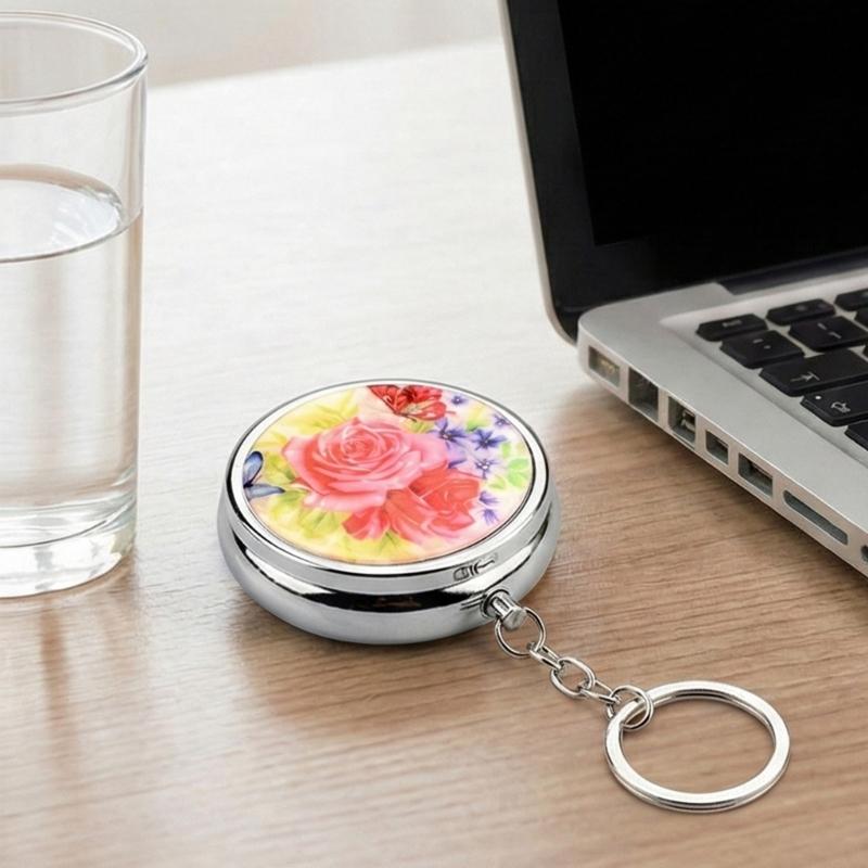 Pills Box Keychain With Mirror And Sealed Metal Compartment Keychain Moisture-Proof Medicines Dispenser Travel Accessory