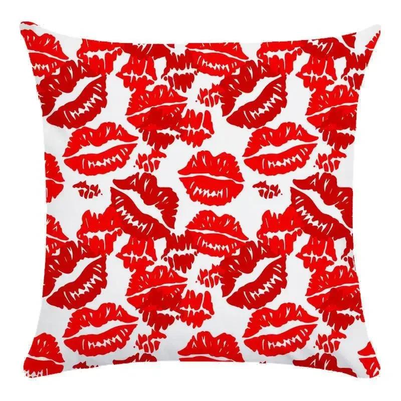 Customizable Pillowcase Chair Waist Throw Pillowcase Home Decor Colorful Red Lips Pattern Short Cushion Cover