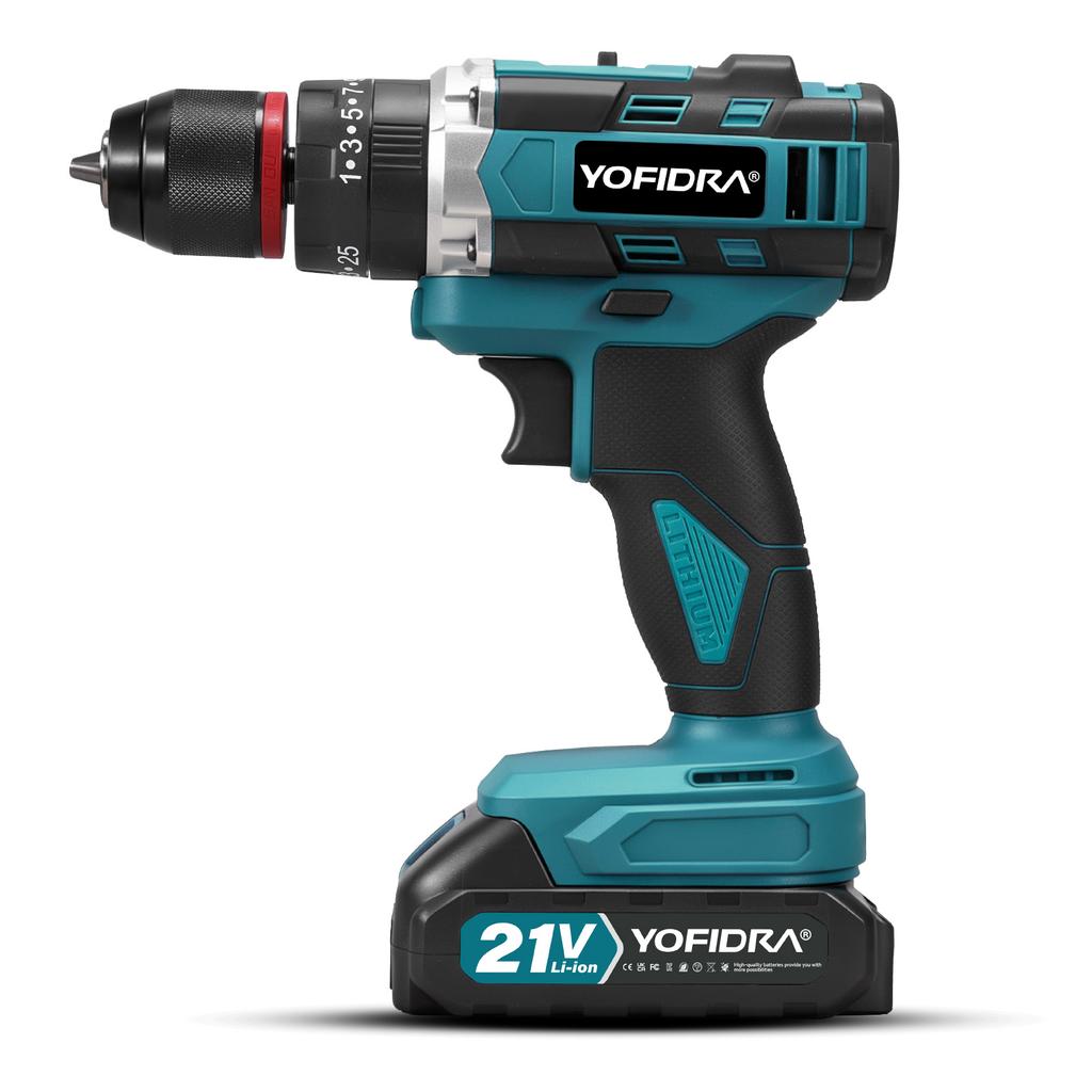 YOFIDRA 3IN1 Electric Impact Drill 25+3 Torque Handheld Cordless Impact Drill Woodworking Power Tool For Makita 21V Battery Pin