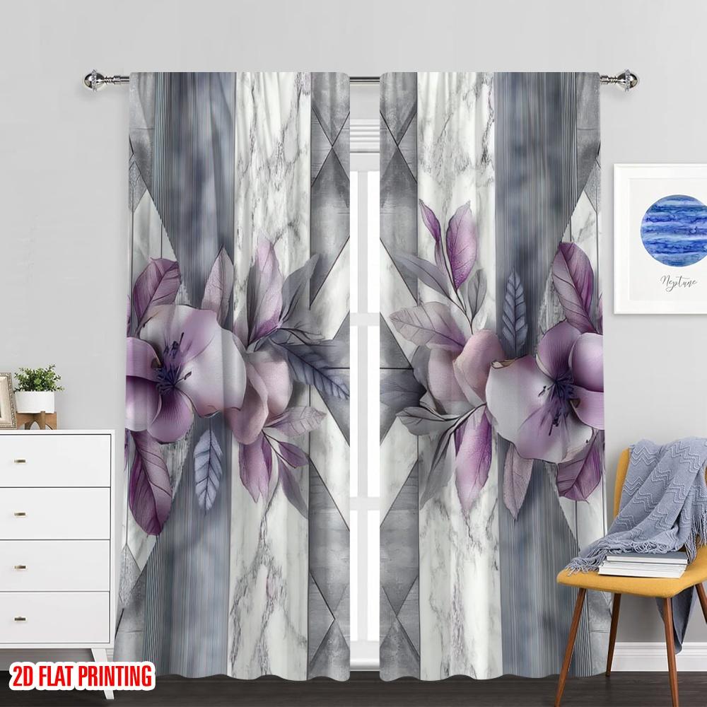 Flat Printing Drapes Geometric Floral Polyester Party Decorations Suitable All Occasions Decorate Curtains Room Darkening Set Of 2 Made