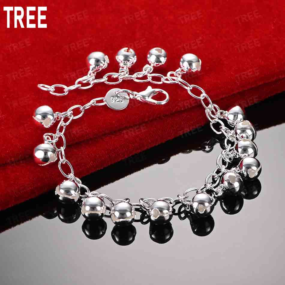 925 Sterling Silver Charming Side Chain Bell Bracelet Gift Jewelry 20CM