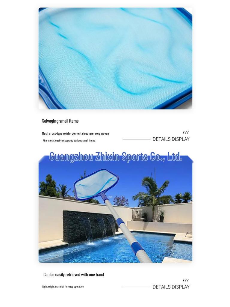 Swimming Pool Cleaning Set with Three-Section Pole, Deep Net, and Shallow Net