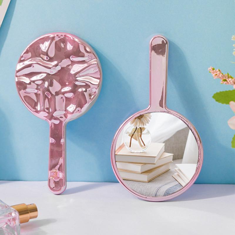 1Pc Liquid Shape Square Mirror Mini Hand-Held Desktop Cosmetic Makeup Mirror Travel Metallic Portable Beauty Mirror For Handbag