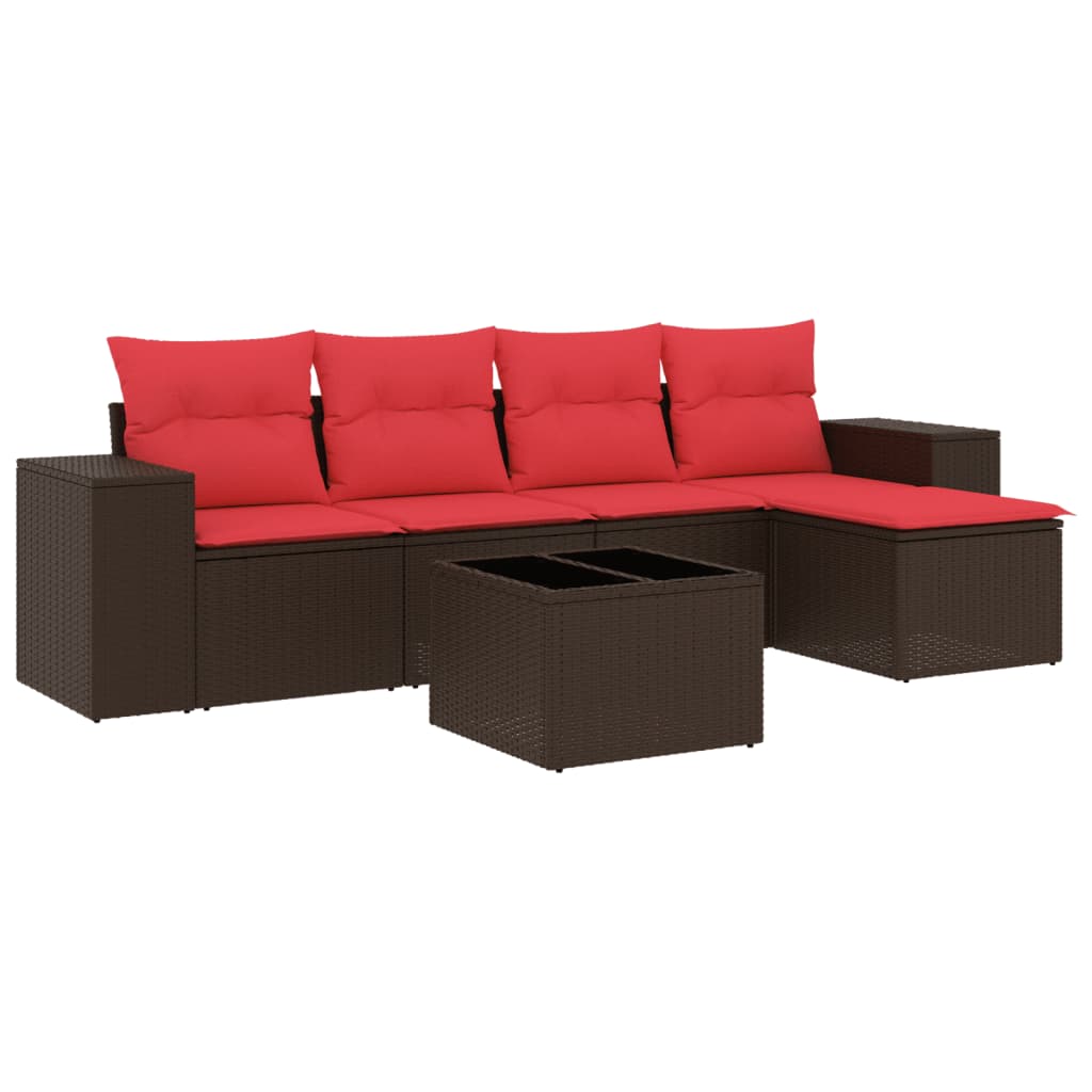 6 Piece Garden Sofa Set with Cushions Brown Poly Rattan