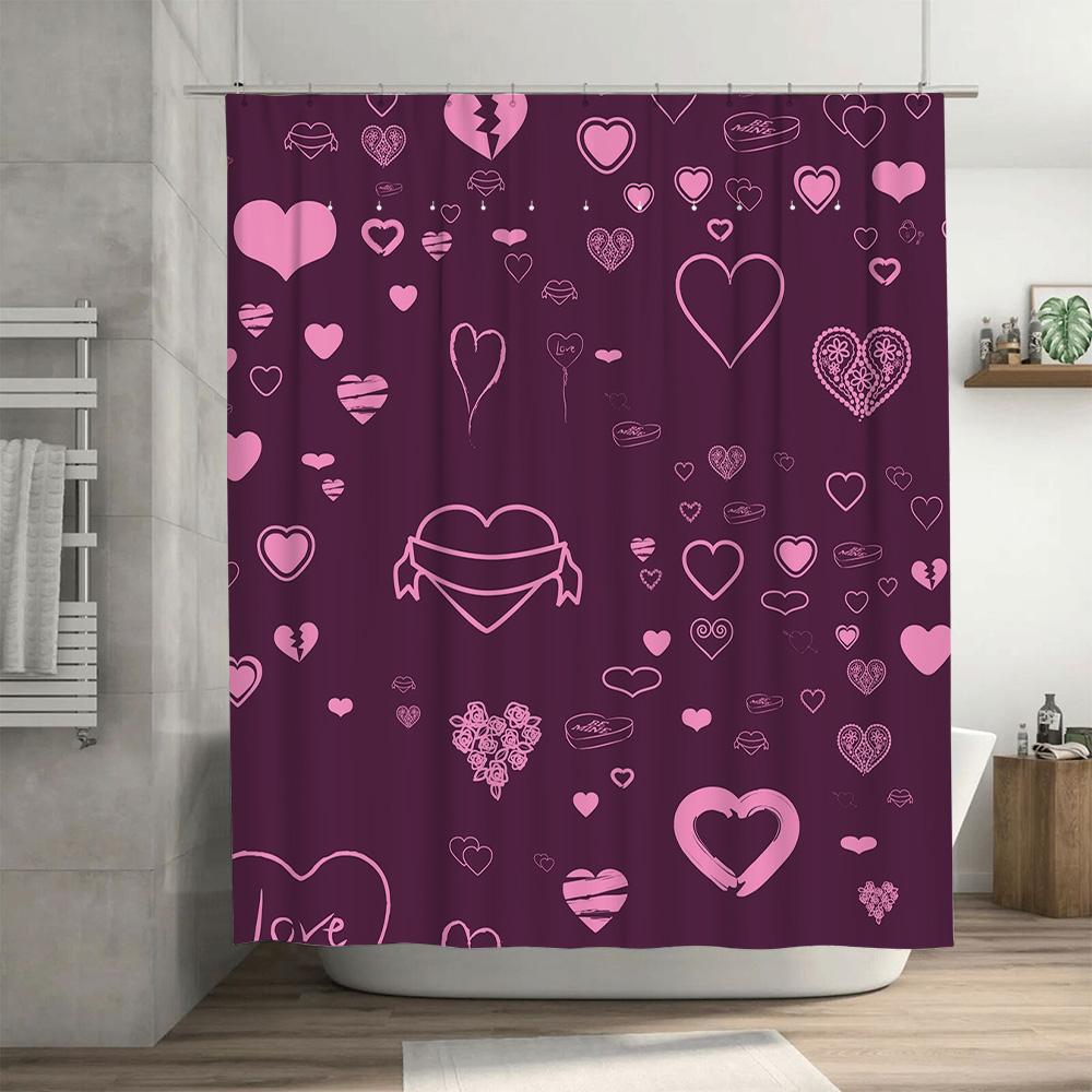 Purple Heart Pattern Shower Curtain Waterproof and Mildew Proof Bathroom Curtain Home Decor Shower Curtain