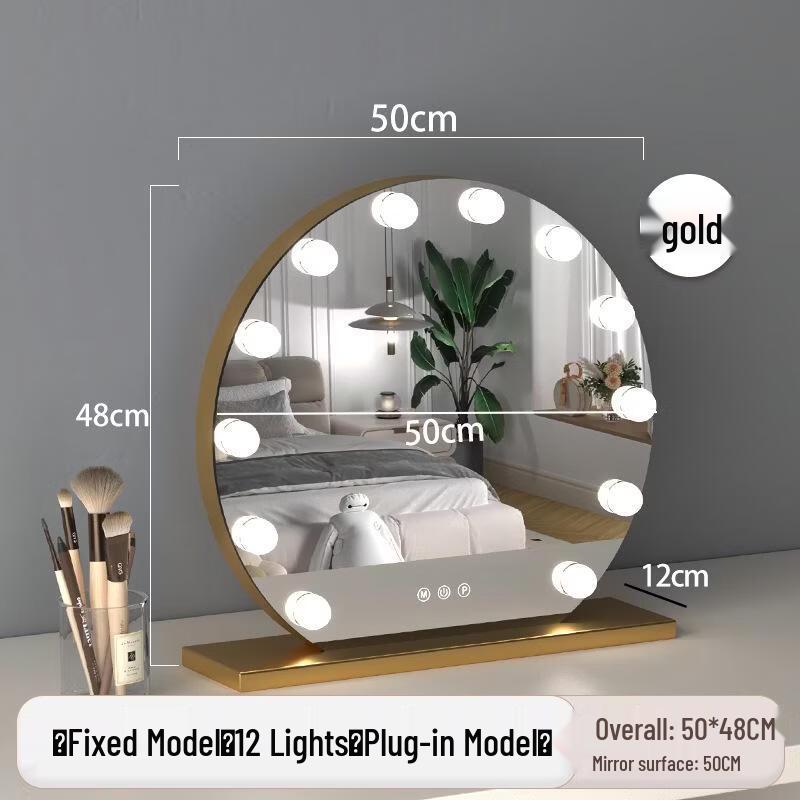 JINGRUIXIANG Round LED Makeup Vanity Mirror with 3-Color Touch Control