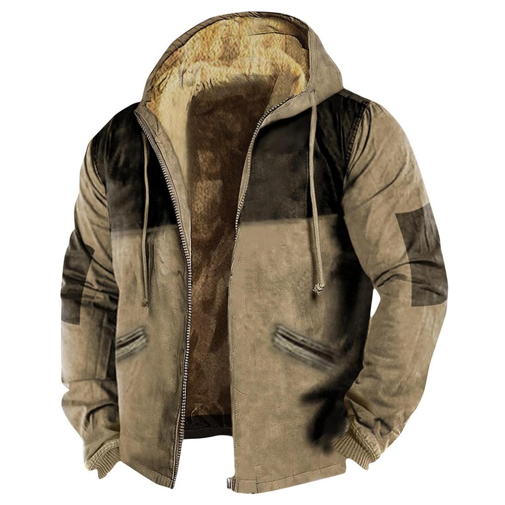 Men's Color Block Jacket Men's Spring And Autumn Casual Trend Zipper Hooded Jacket