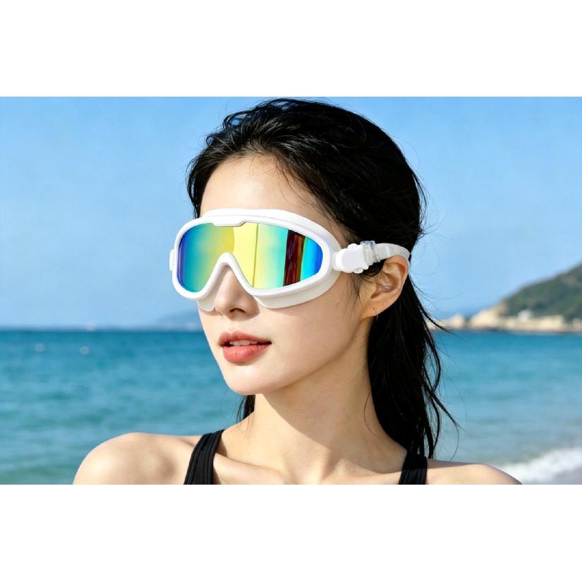 New Adult Large-frame Electroplated Colorful Swimming Goggles, Silicone Anti-fog, Waterproof, High-definition, UV Protection