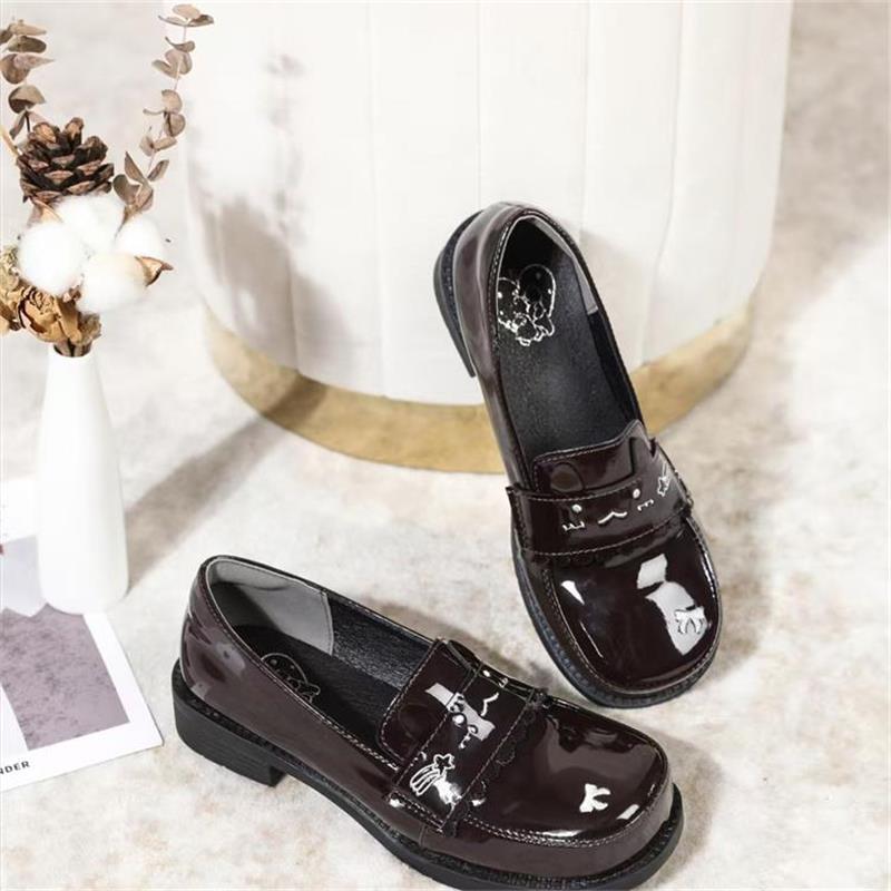 Black Thick Heel Platform College Uniform Small Leather Shoes Women's New Autumn Bright Mary Jane Shoes Small Loafers