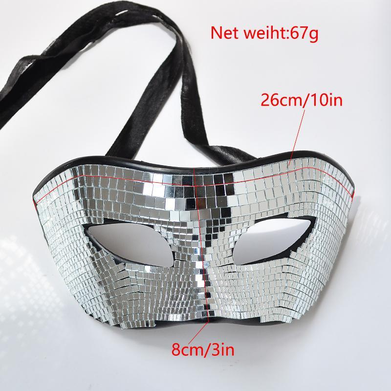 Disco Bright Ball Glitter Face Mask Mirror Eye Covers Silver Masquerade Mask Party Props Eye Mask For Women Men Party Prom