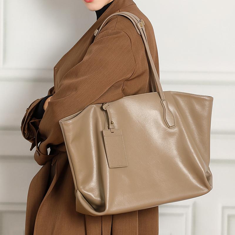 Burminsa Cowhide Genuine Leather Large Soft Shoulder Tote Bags For Women 2026 Luxury Designer Big Shopping Work Ladies Handbags