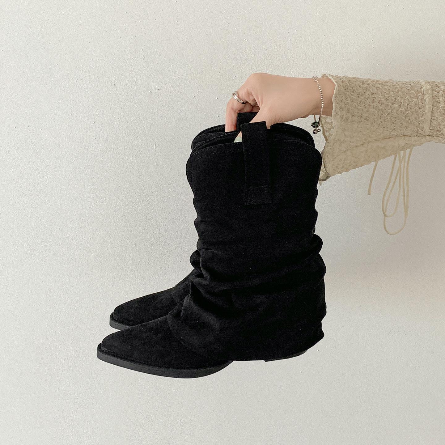 

Queen Fan Vintage Maillard Style Coarse Heel Short Boots Women s 2025 New Summer with Skirt Pointed Pile Boots 35 чёрный