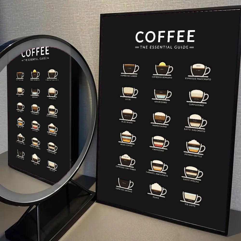 1pc Coffee Essential Guide Poster Self-adhesive Art Waterproof Paper Sticker Coffee House Bar Room Wall Decor