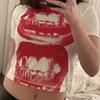 Y2K ubrania 2000 s vintage Harajuku wróżka śmieci bluzka damska T-shirt Goth wargi KISS drukuj E-girl EMO Crop damski top klubowy