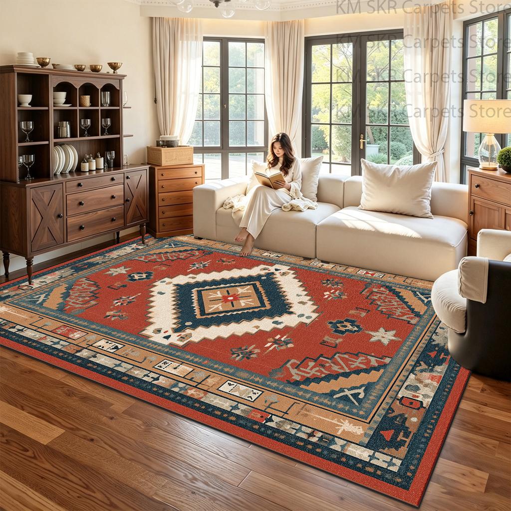 Persian Classic Retro Style Parlor Red Carpet Big Size Antiskid Washable Dining Room Seat Mat Soft Fluffy Bedroom Decoration Rug