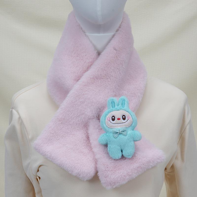 2025 Autumn/Winter Cute Cartoon Plush Scarf: Faux Rabbit Neck Warmer for Girls