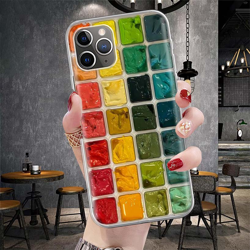 Watercolors Set Paint Palette Painting Box Soft Phone Case For IPhone 11 17 Air 16E 16 Pro Max 15 + 14 Plus 13 Mini 12 Apple 7 S