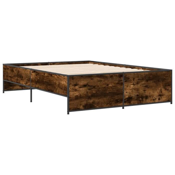 VidaXL Bed Frames Smoked Oak 120x200 Cm Engineered Wood and Metal, Bed, Guest Bed, Double Bed, Bedroom Furniture At 3279894
