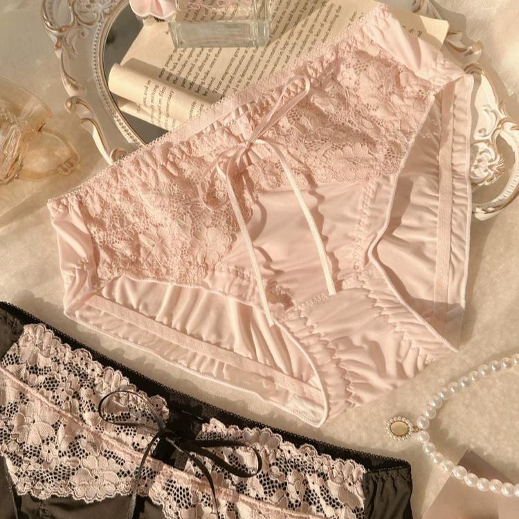 Women Plus Size Sexy Lace Panties Cotton Crotch No Ride Up Breathable Comfortable Briefs for Ladies